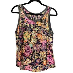 Lush Tank Top Pixelated Floral‎ High-Low Vibrant Sleeveless Shirt Blouse Large